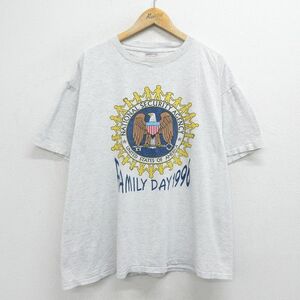 XL/古着 オニータ ONEITA 半袖 ビンテージ Tシャツ メンズ 90s ワシ ファミリー 大きいサイズ コットン クルーネック 薄グレー 霜降り 24ma