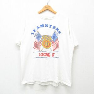 XL/古着 半袖 ビンテージ Tシャツ メンズ 90s 馬 星条旗 クルーネック 白 ホワイト 24mar28 中古