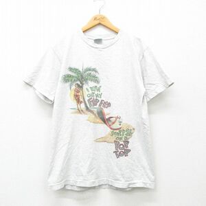 L/古着 半袖 ビンテージ Tシャツ メンズ 90s オウム ビーチ コットン クルーネック グレー 霜降り 24mar28 中古