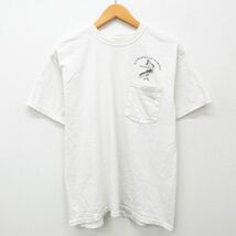 L/古着 半袖 ビンテージ Tシャツ メンズ 00s 魚 胸ポケット付き コットン クルーネック 白 ホワイト 24mar29 中古_画像2