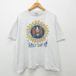 XL/古着 オニータ ONEITA 半袖 ビンテージ Tシャツ メンズ 90s FAMILY ワシ 大きいサイズ コットン クルーネック 薄グレー 霜降り 24mar29