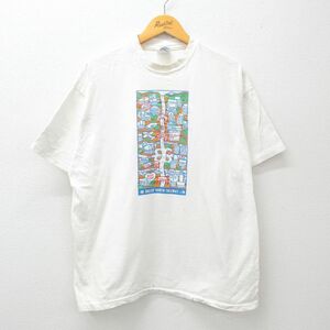 XL/古着 ヘインズ 半袖 ビンテージ Tシャツ メンズ 90s 地図 ダラス コットン クルーネック 白 ホワイト 24mar29 中古