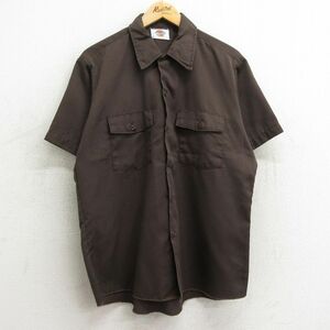 L/古着 ディッキーズ Dickies 半袖 ワーク シャツ メンズ 90s 濃茶 ブラウン 24mar29 中古 トップス