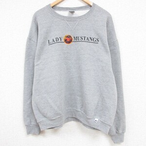 XL/古着 ラッセル 長袖 スウェット メンズ 00s LADY MUSTANGS クルーネック 薄グレー 霜降り 23nov04 中古 スエット トレーナー トップ