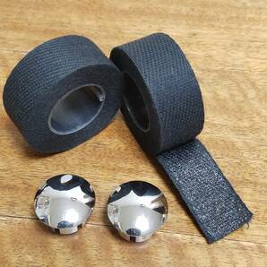 コットンバーテープ (Black)＆バーエンドキャップ(メッキ)※1台分 Cotton Bar Tape New Old Stock (NOS) 国産 未使用 の画像1