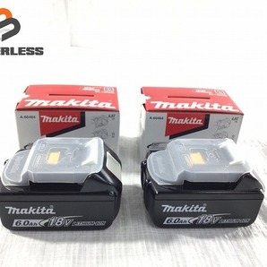 ☆未使用品2個セット☆makita マキタ 18V 6.0Ah 純正 リチウムイオンバッテリー BL1860B 残量表示付 リチウムイオン電池 蓄電池 87911の画像1