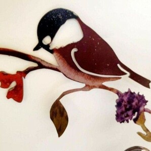 山雀と花のリース アイアンリース レトロ メタルバード ガーデンオブジェ 鳥の雑貨 HANAKOの画像3