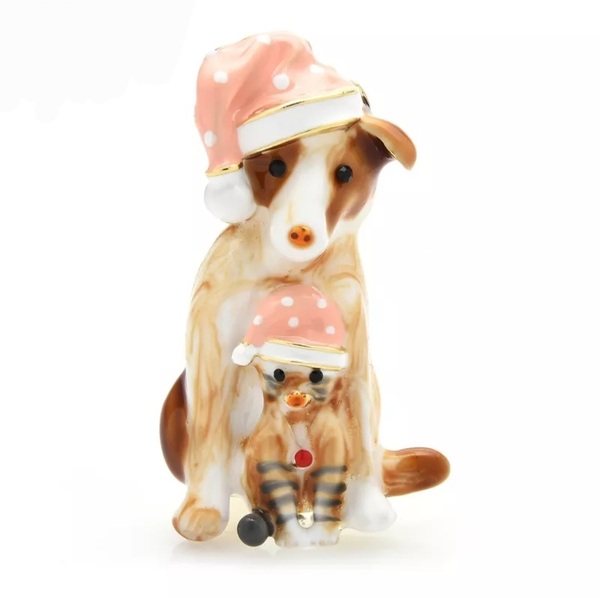 犬の雑貨　HANAKO　犬のブローチ　犬の親子　ピンク　ナイトキャップ　