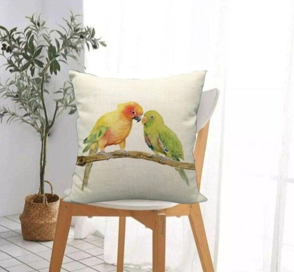 クッションカバー 麻調 45cm コザクラインコ 鳥の雑貨 HANAKO