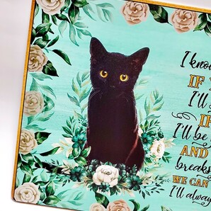ブリキ看板 HANAKO レトロ 猫の看板 J26 黒猫と薔薇 ウェルカムボード ガーデンオブジェの画像4