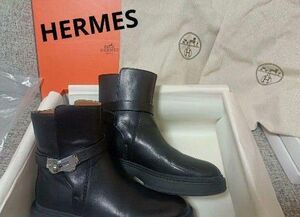 HERMES　エルメス　ブーツ　ショートブーツ　アンクルブーツ　ヴェオ　黒　ブラック　革靴　レディース　サイズ37　レザー