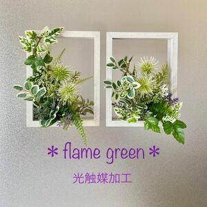 ★光触媒加工　flame green［M ホワイト101］★フェイクグリーン壁掛け2個セット★ウォールグリーン★