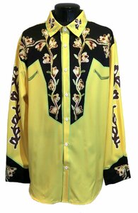 新品 Sサイズ ウエスタンシャツ 1468 黄色 イエロー オーバーサイズ 綺麗め 柄シャツ カウボーイ ロカビリー ロック モード ヴィジュアル系