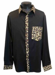 新品 Mサイズ 豹柄切替シャツ 1887 黒 ブラック パンサー レオパード大きなサイズ オーバーサイズ ビッグサイズ 柄シャツ パーティー衣装