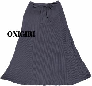 【ONIGIRI】ウエスト総ゴムロング丈フレアスカート　ブルー系　Sサイズ