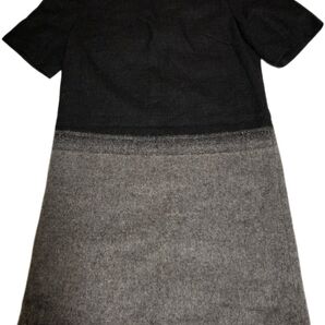 【RULe】美品 ひざ丈毛混切替ワンピース グレー系 Sサイズ