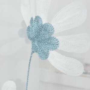 新品 レースカーテン 刺繍 150x200 2枚セット 青色の花柄 雰囲気 フックタイプ の画像3