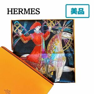 HERMES　エルメス　FEUX D’ARTIFICE　カレ90 スカーフ　大判　技巧の炎　黒　赤　騎士　馬　ブランド
