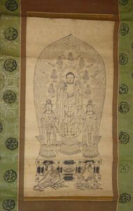 Art hand Auction 珍稀古董 上觉山善光寺本像 一光三尊 阿弥陀如来像 阿弥陀如来观世音菩萨 清净菩萨 佛画纸卷 佛像 佛教 寺庙绘画 古董艺术, 艺术品, 书, 幛