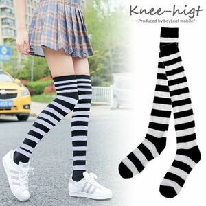  knee-high socks knee knee-high socks costume play clothes costume for stripe black socks border 