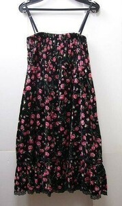 mys-4346 black velour pink floral print design tunic dress M size 