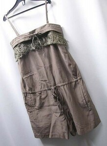 mys-5637 JEANASISl Jeanasis khaki color . origin by return & fringe design short pants overall /F