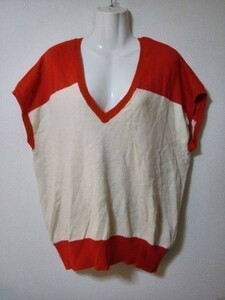 jjyk6-352 GAP knitted tops sweater short sleeves red × beige cotton XS/S