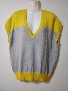 jjyk6-353 GAP knitted tops sweater short sleeves yellow × gray cotton XS/S