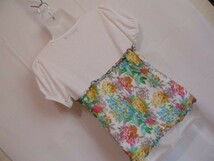 sy433 Heather 半袖 ■ ドッキングTシャツ ■ ホワイト×マルチカラー ■ ビスチェ ■ 花柄 可愛い お洒落 パフスリーブ_画像10