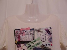 sy341 Heather 半袖Tシャツ オフホワイト ■ フロントプリント ■ 裾スリット カットソー 薄手 お洒落 Freeサイズ_画像4