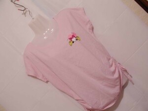 sy380 Disney 半袖Tシャツ ピンク系 ■ フロント ミニープリント ■ フレンチスリーブ ■ 裾シャーリング 可愛い カジュアル