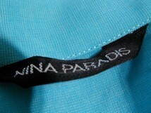 sy383 NINA PARADIS 七分袖 ジャケット ブルーグリーン系 ■ 麻混素材 ■ 貝ボタン ■ 薄手 シンプルデザイン クラシカル Mサイズ_画像8