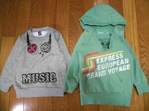 mk930　子供服　男児用　Party Pick　裏起毛トレーナー　杢グレー　90＆GENERAL SWITCH　ミニ裏毛パーカー　緑　90　2点セット　訳あり