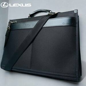 未使用級極美品 LEXUS レクサス ビジネスバッグ ブリーフケース キャンバス レザー 2way 肩掛け可 鍵あり A4可 ノートPC収納 BLK/黒