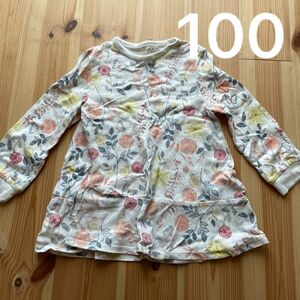 100cm 花柄チュニック カットソー トップス カットソー 女の子 長袖 子供服