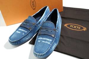 [ new goods / regular goods ]6.2 ten thousand TOD'Sgomi-niUK7.5 / 26.5cm Fit feeling eminent light weight indigo Denim blue driving shoes slip-on shoes 