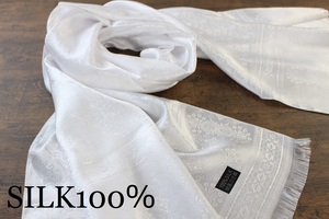 新品【シルク100% SILK】ペイズリー柄 ホワイト 白 WHITE 大判 ストール/スカーフ