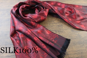 新品 【シルク100% SILK】エレファント柄 象柄 シャインレッド 赤 S.RED 大判 ストール/スカーフ