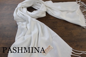 新品【パシュミナ Pashmina】無地 ホワイト WHITE 白 Plain 大判 ストール カシミア100% Cashmere 訳あり