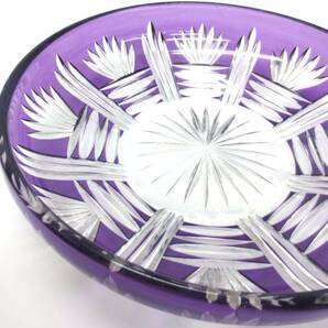【3-65】切子 大皿 レトロカラー 硝子切子 アンティークガラス 伝統工芸 大正 昭和 紫色の画像3