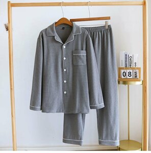 SY-0226 灰 サイズ 2XL 新品　春秋冬キルト 高品質 人気新品 快眠仕様 長袖パジャマ　紳士パジャマ　メンズパジャマ mzm508