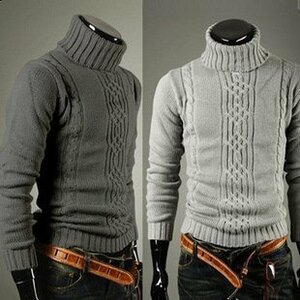 新品#タートルネックニットセーター|ダークグレー L