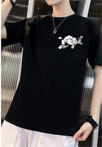 Tシャツ 夏 メンズ 半袖 おしゃれ 白Tシャツc配いろ カジュアルクルーネック 丸首 プリント ブラック 2XL