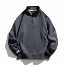 メンズ トレーナー ハーフジップ モックネック 秋服 春物 トレーナー スウェット トップス ファッション ダークグレー 3XL_画像1