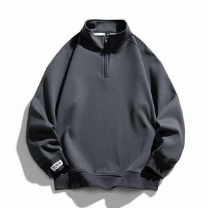 メンズ トレーナー ハーフジップ モックネック 秋服 春物 トレーナー スウェット トップス ファッション ダークグレー 3XL