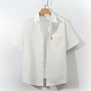 夏物 シャツ メンズ 五分袖シャツ アロハシャツ 無地 カジュアル ビジネス 大きいサイズ ホワイト XL