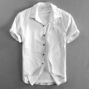 シャツ メンズ 半袖 カジュアルシャツ 白シャツ 無地 シンプル レギュラーカラー ビジカジ 羽織り ホワイト XL