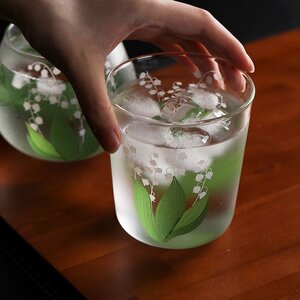 Z1☆涼し気タンブラー●グラス アイスコーヒー カップ クリア ミルク コップ 麦茶 緑茶 食器 かわいい 透明 レトロ ギフト 2個セット