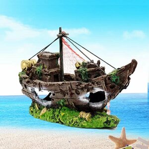 CJM896★水槽 海賊船 廃墟 オブジェ 魚　隠れ家 置物 飾り　アクアリウム 模型