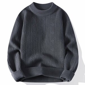 大人気 新品 ニットセーター メンズ プルオーバー 秋冬 無地 上品 カシミヤウール混 トップス 長袖 おしゃれ/グレー mzm1227